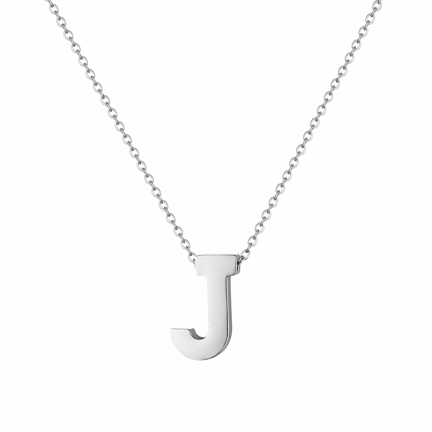 Women’s A-Z Alphabet Initial Necklace Polished Silver Tone Letter Pendant Gift