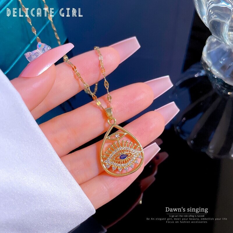 Fashion Jewelry Gold Cubic Zircon Evil Eye Pendant Necklace 464