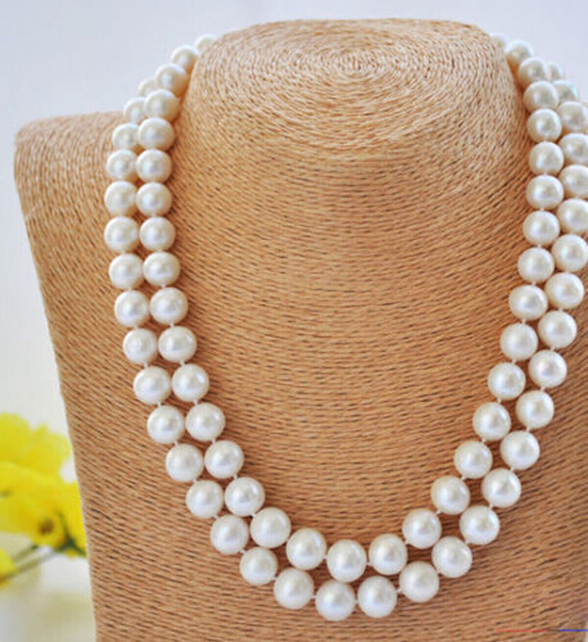 Long 34 inch 10-11mm akoya white round freshwater cultured pearl necklace