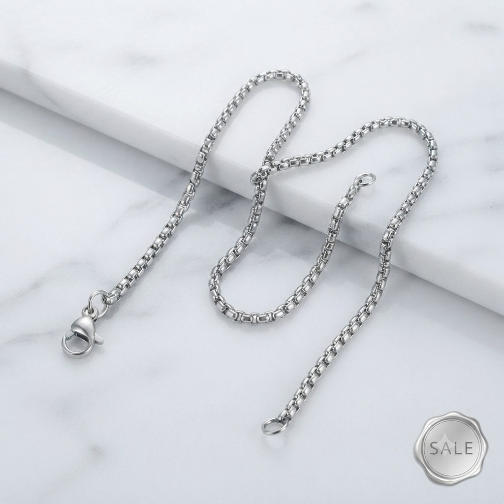 Stainless Steel with Square Rolo Link Chain box, Necklace for Women