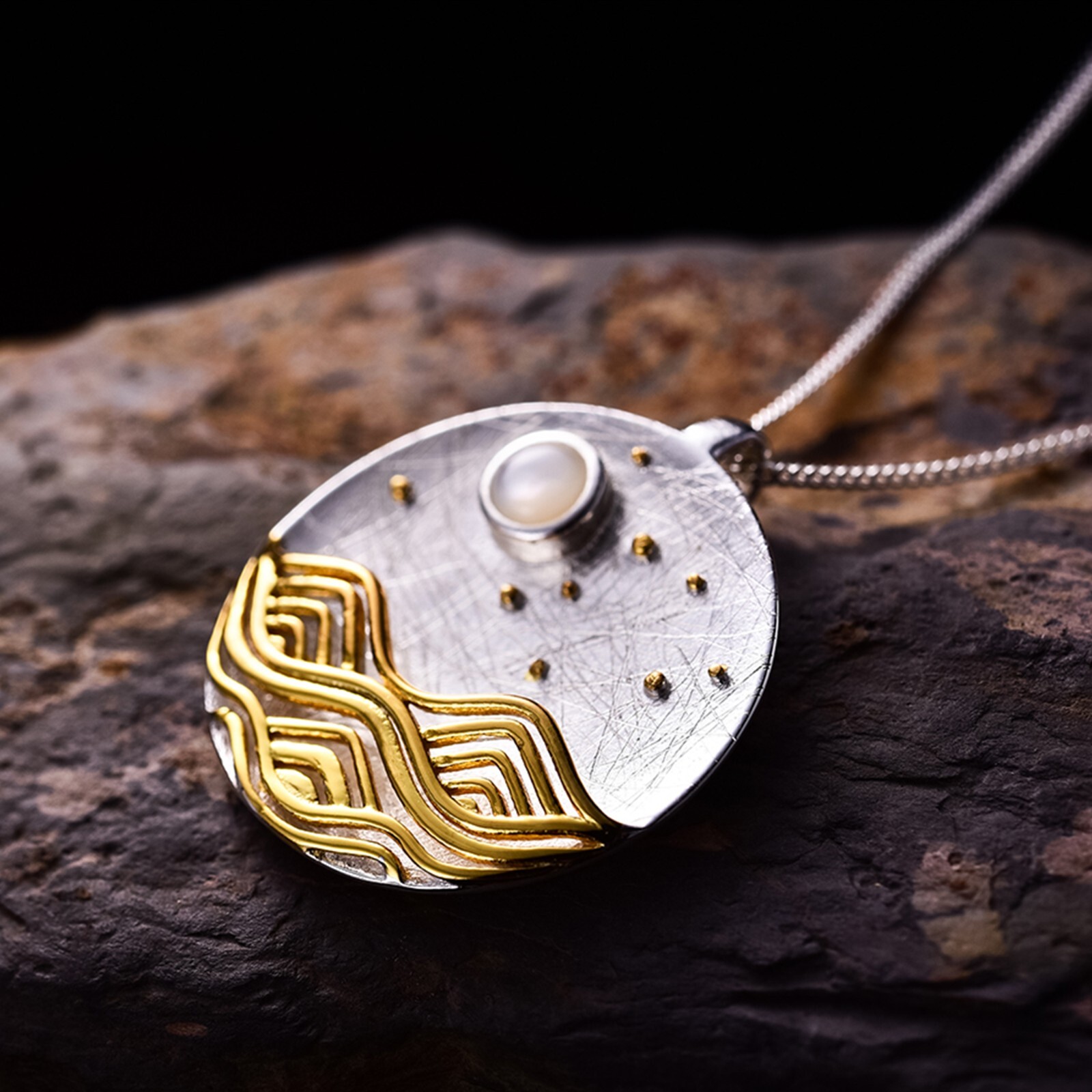 Moonlight and Ocean Wave Necklace