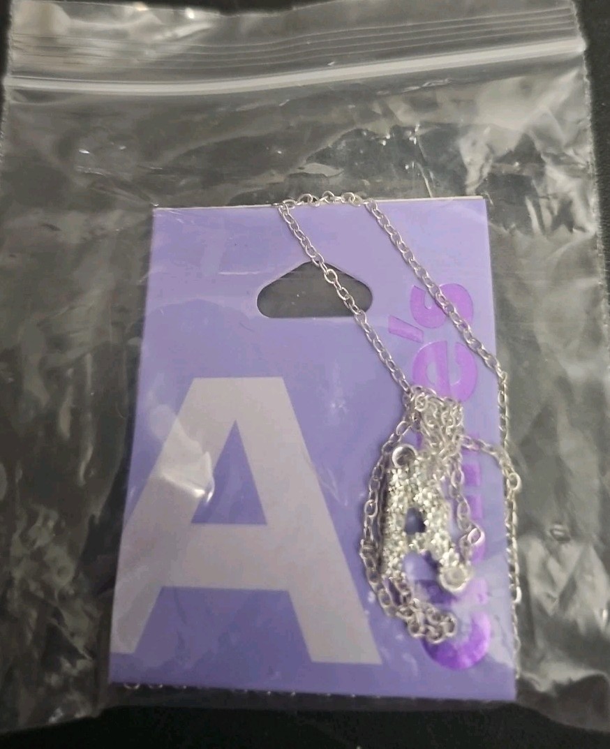 NIP Claires Letter “A” Necklace Rhinstones Silver Tone Kids Or Adults