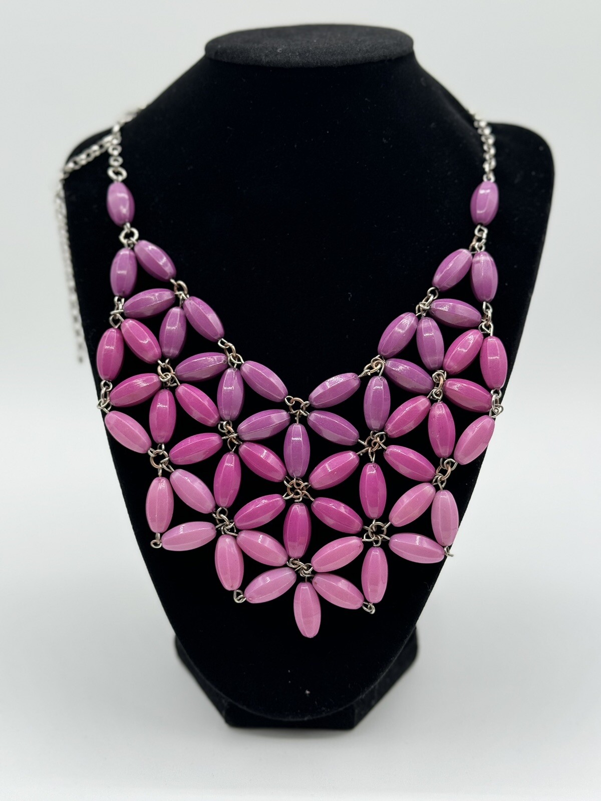 Chunky Floral Bib Necklace Purple Fade Pave Link Statement Designer Up To 24”