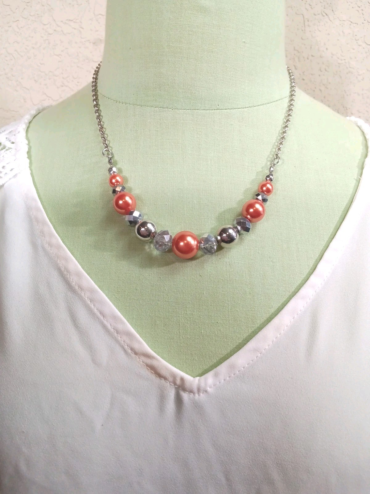 Metal Orange & Cristal Necklace 18″ , Brazalets & Ring Vintage VJ-005