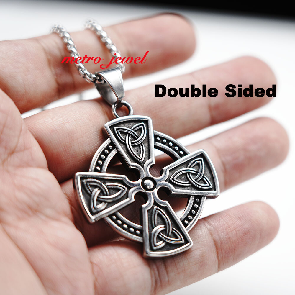 JXC Boys Mens Womens Celtic Trinity Knot Cross Pendant Necklace For Men Women