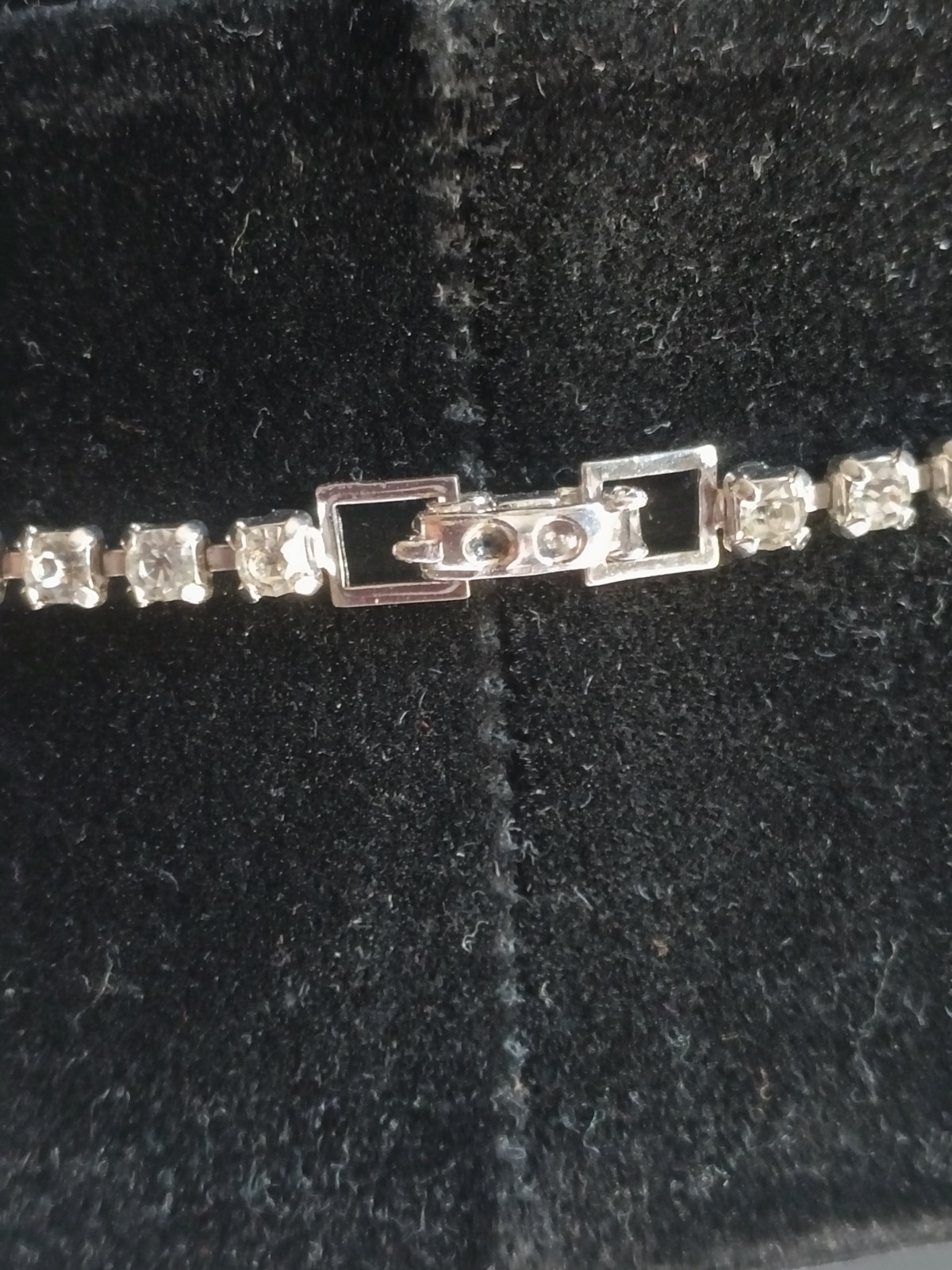 Silver Tone Clear Crystal Rhinestone Tennis Choker Necklace Square Drop Box