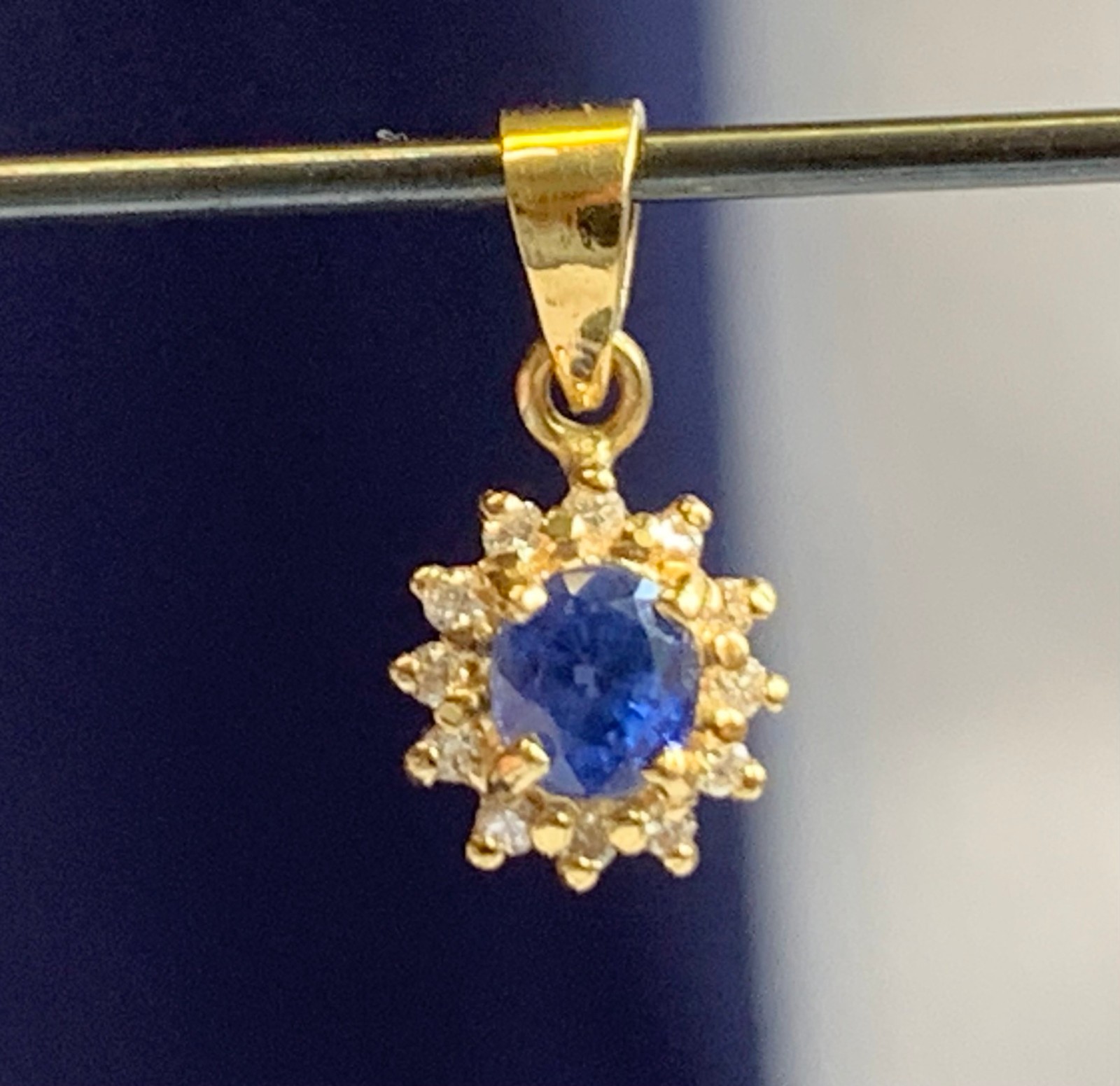 14K Yellow Gold Charm .91g Fine Jewelry Sapphire Color Stone Charm *READ*