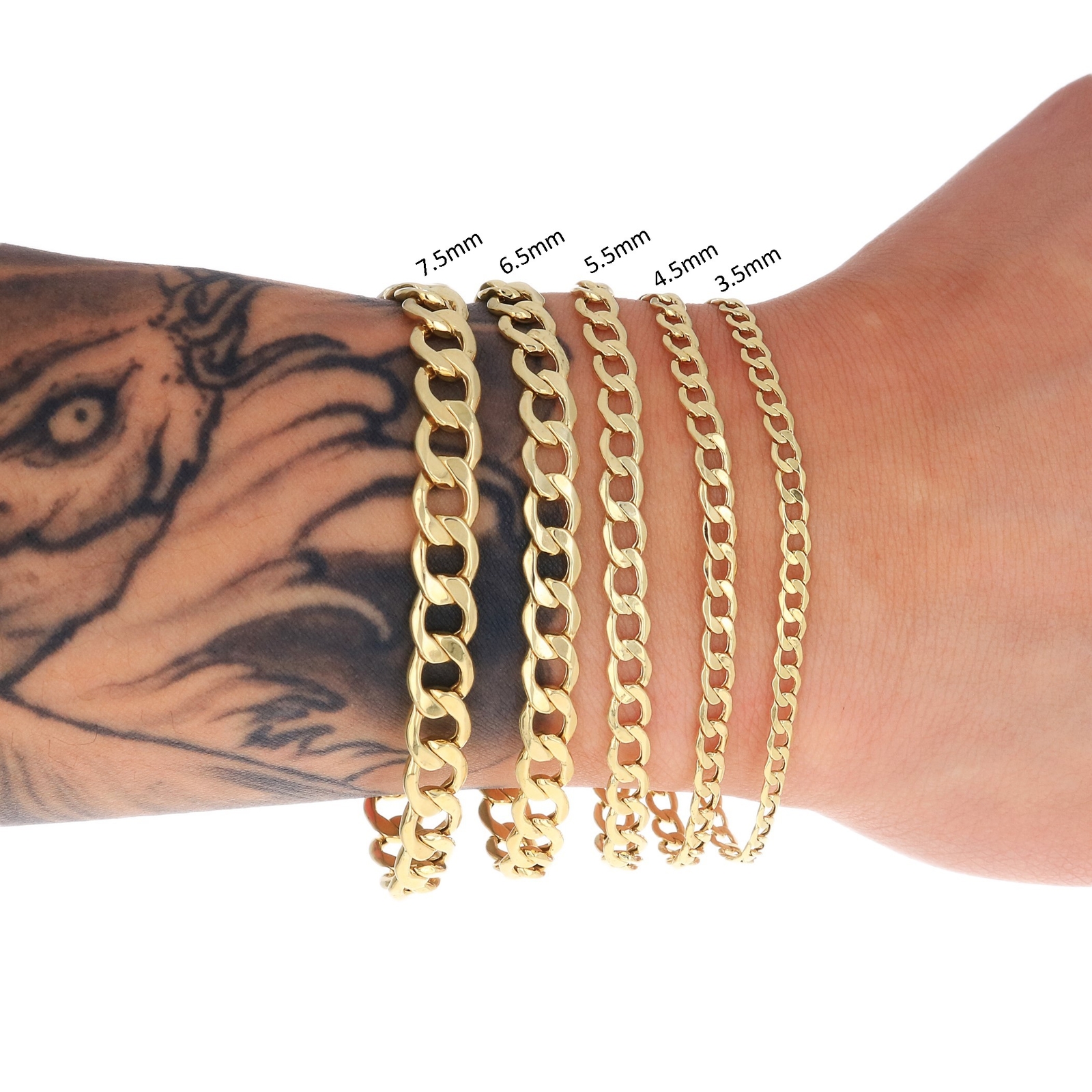 10K Yellow Gold 2mm-7.5mm Curb Cuban Chain Necklace Bracelet Men Women 7″- 30″