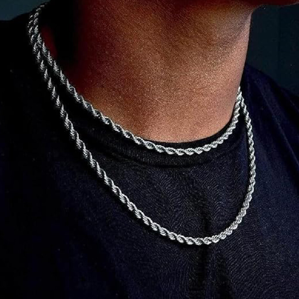 Men Women Stainless Steel Silver 2mm/3mm/4mm/5mm Rope Necklace Chain Link C11