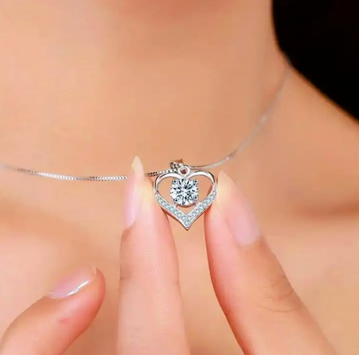 Sterling Silver Plated Love Heart Pendant Necklace FREE SHIPPING OVER 10$
