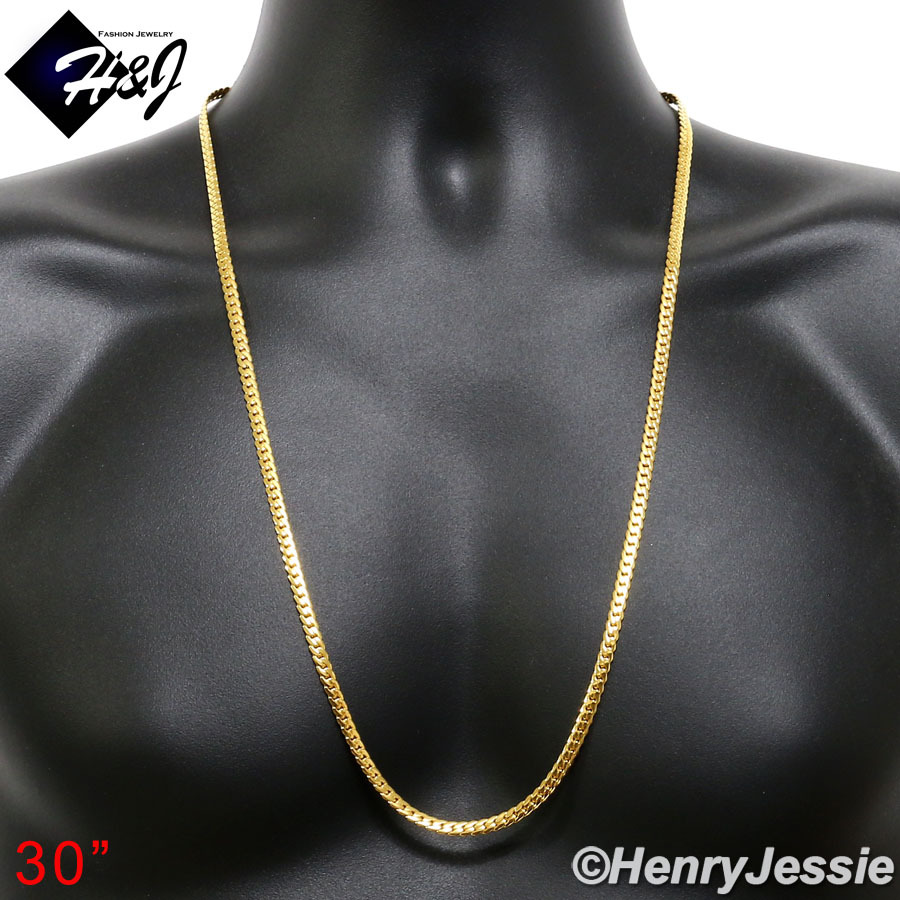 16″-40″MEN Stainless Steel 4mm Gold Plated Miami Cuban Curb Chain Necklace*GN155