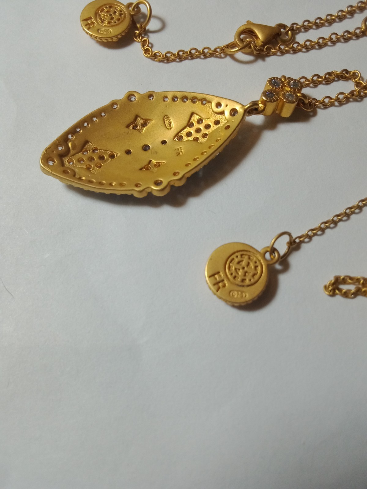 2 Gold Tone Freida Rothman Necklaces Stamped 925 Gray & CZ Accents