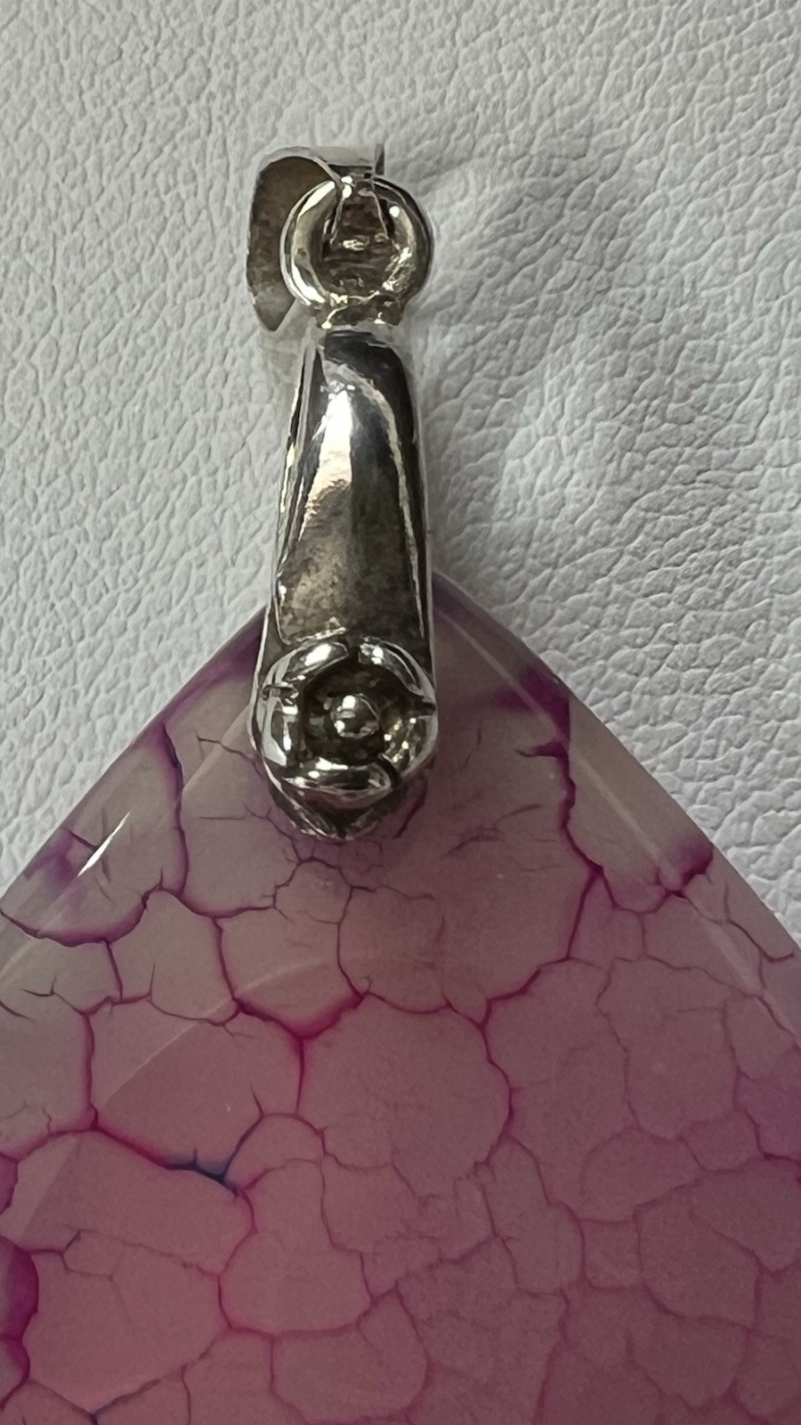 18K Gold Plated Silver Purple Dragon Agate Trillion Triangle Pendant Signed