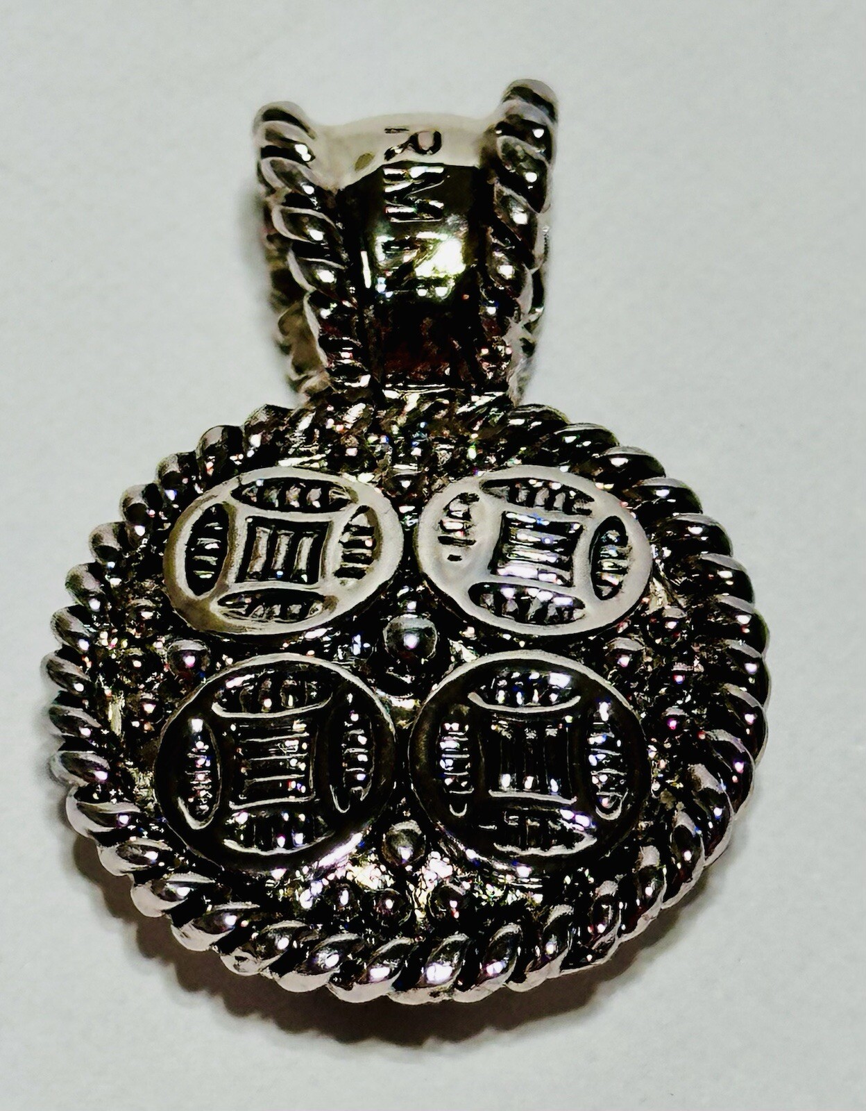 Roman Silver Tone Pink Acrylic Double Sided Pendant 1.25in.