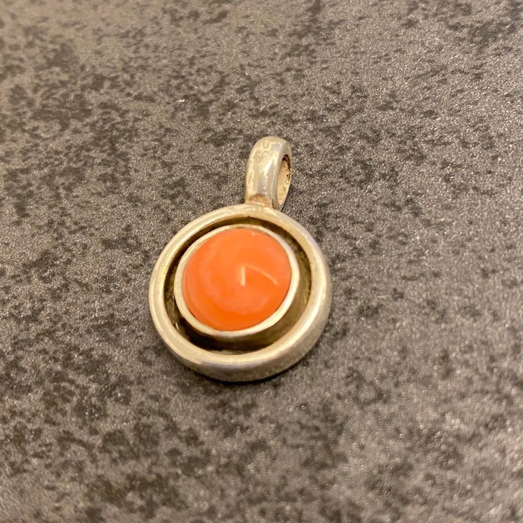 Vintage Silver Pendant Top, 925 Sterling Silver, Coral-Like Orange Natural Stone