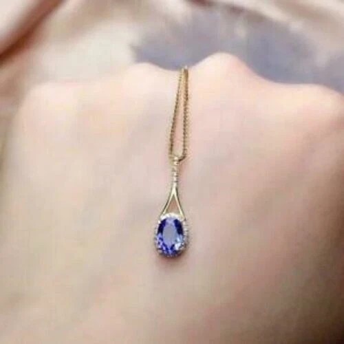 2Ct Oval Cut Simulated Tanzanite Lovely Charm Pendant In 14k Yellow Gold Plated