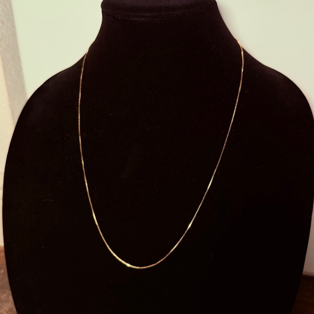 14K Solid Yellow Gold 1mm Venetian Square Box Chain Necklace Italy 23.5″
