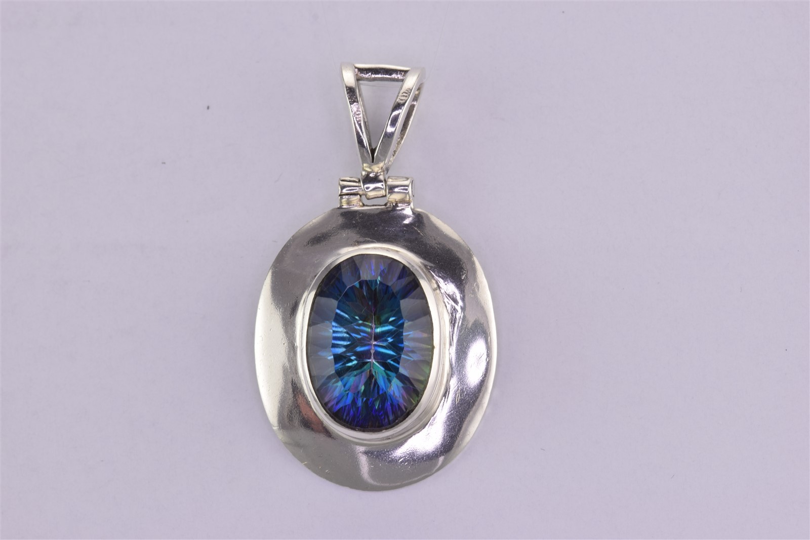 Sterling Silver 32mm x 25mm Oval Blue Mystic Topaz Statement 925 Pendant