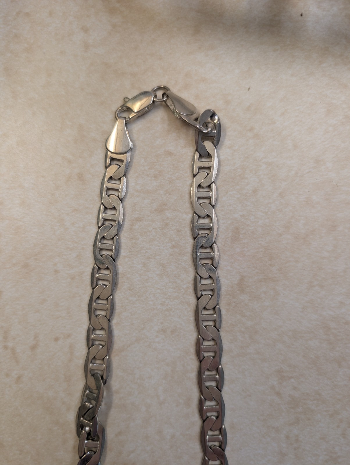 Flat Laying Silver Tone Stainless Steel Figaro Chain Necklace Lobster Clasp