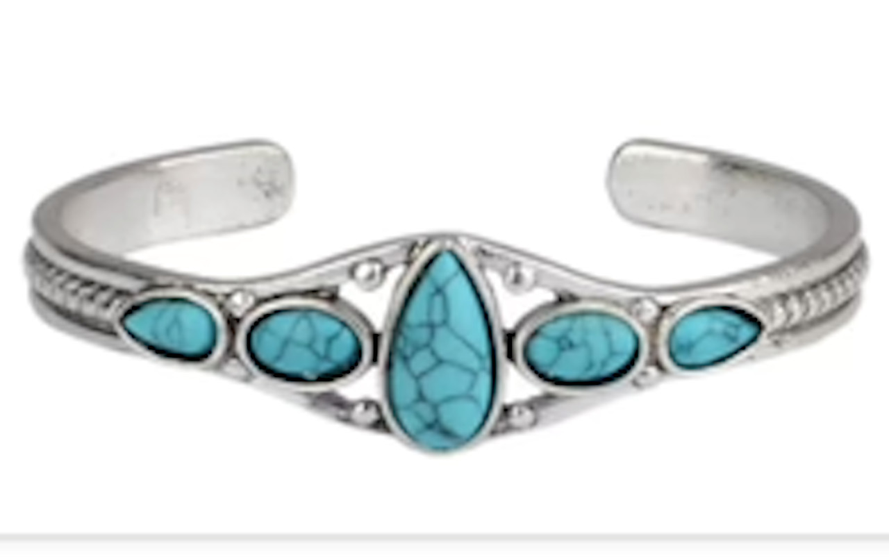 Teardrop Turquoise Colored Stone Silver Cuff Bracelet jewelry western womans 738