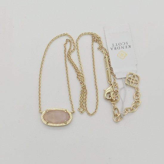 New Kendra Scott Elisa Gold Pendant Necklace In Pink Quartz