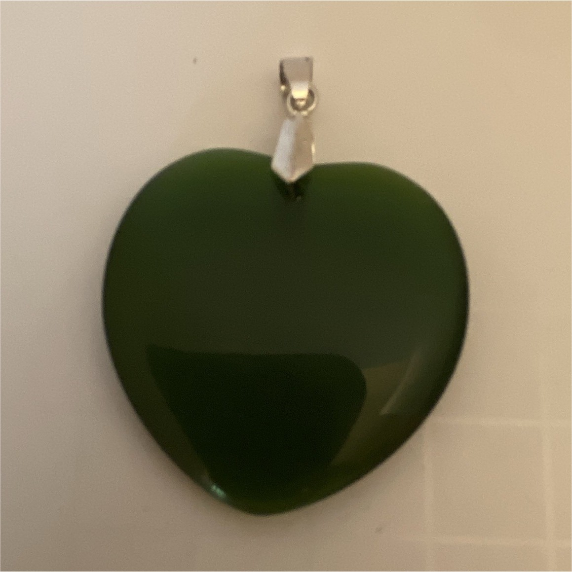 Silver Tone Bail Green Heart “jade type” Stone Pendant Love Theme Heart Shape
