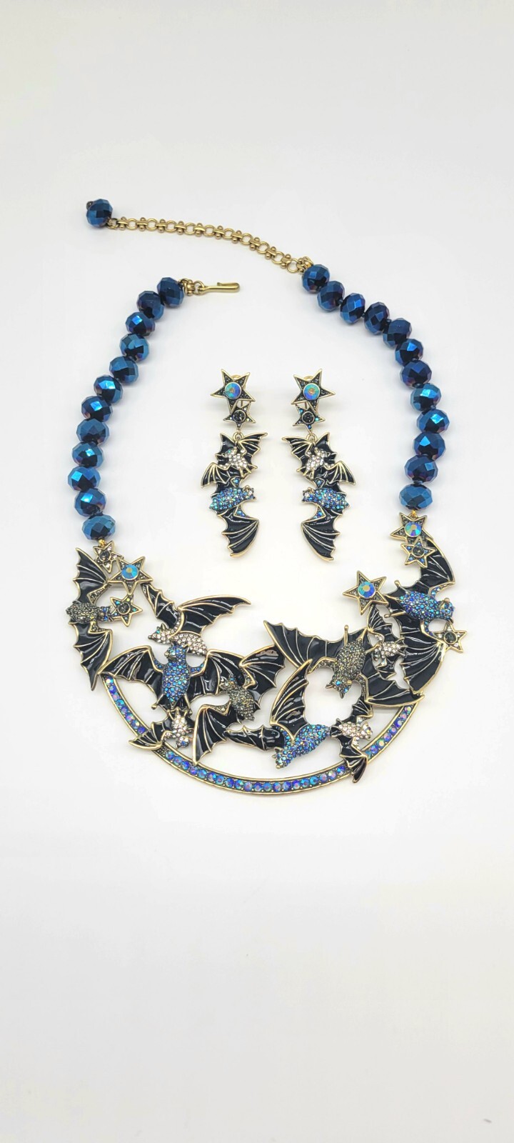 Heidi Daus Spooky Soiree Aurora Borealis Crystal and Enamel Bat Jewelry Set