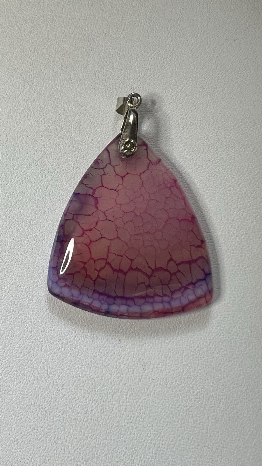 18K Gold Plated Silver Purple Dragon Agate Trillion Triangle Pendant Signed