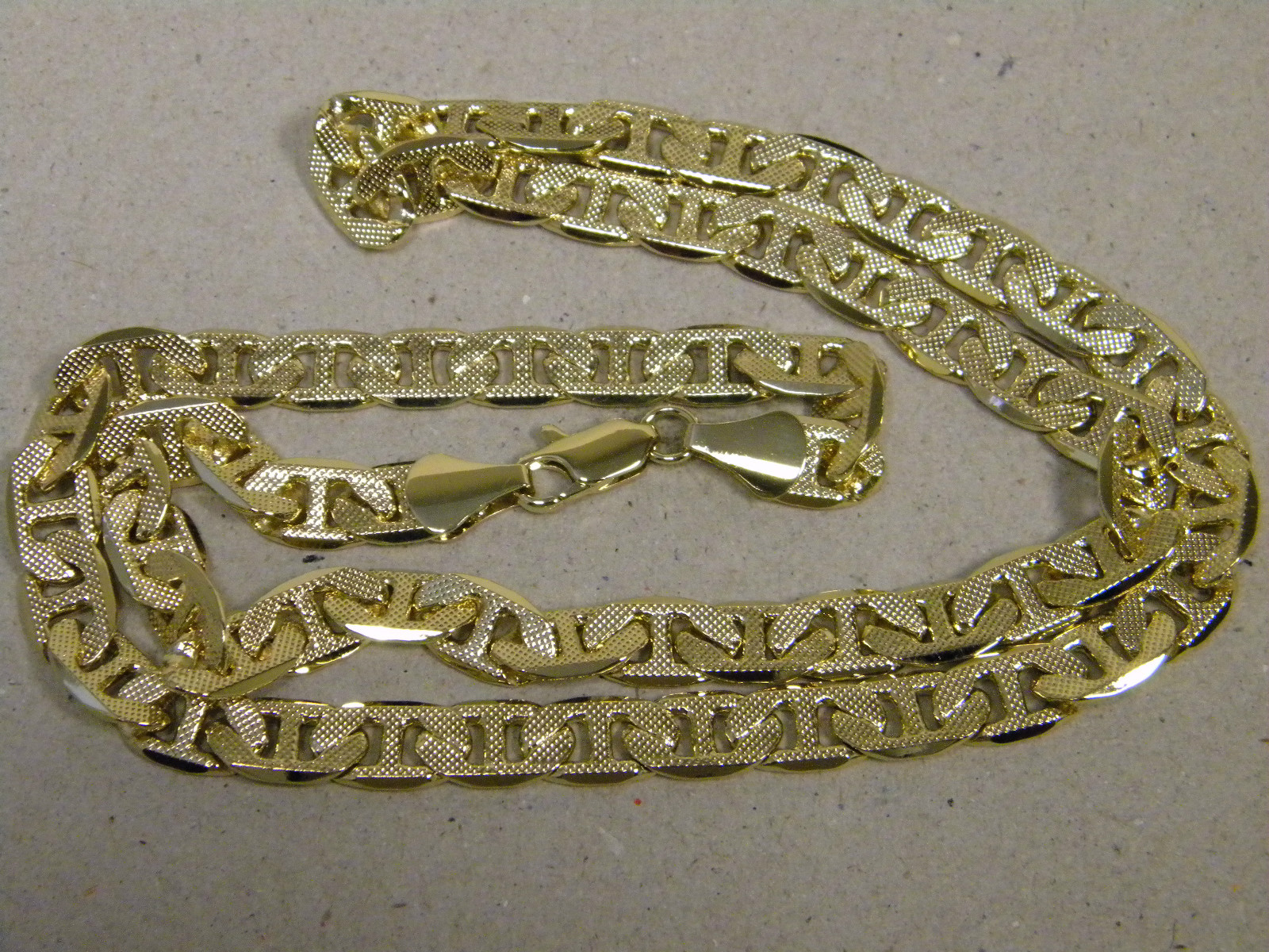 Lady Men Yellow Gold Plated Concave Mariner Chain 24in Inch Long 8mm Wide Frost