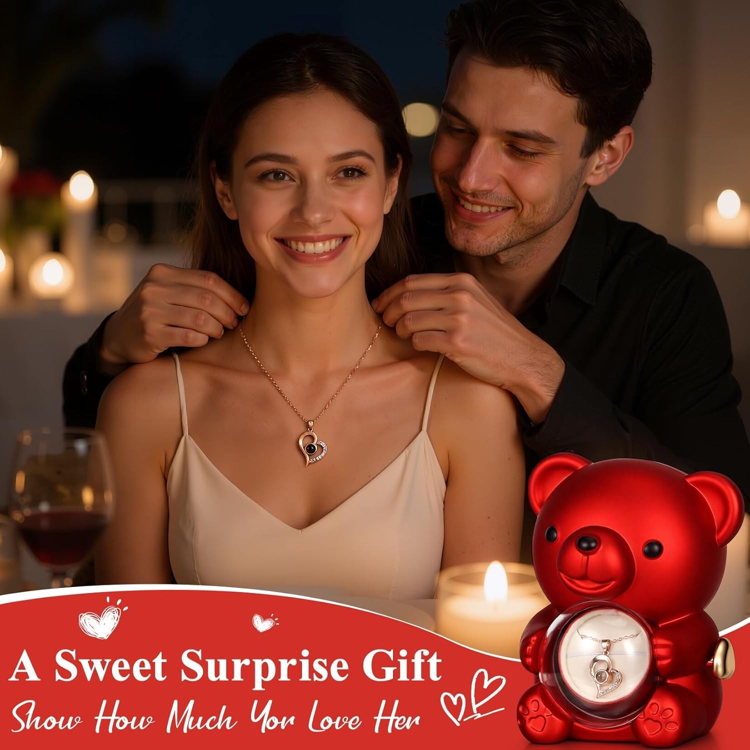 Valentines Day Gifts for Her,Cute Teddy Bear with Preserved Rose,Hidden Surprise