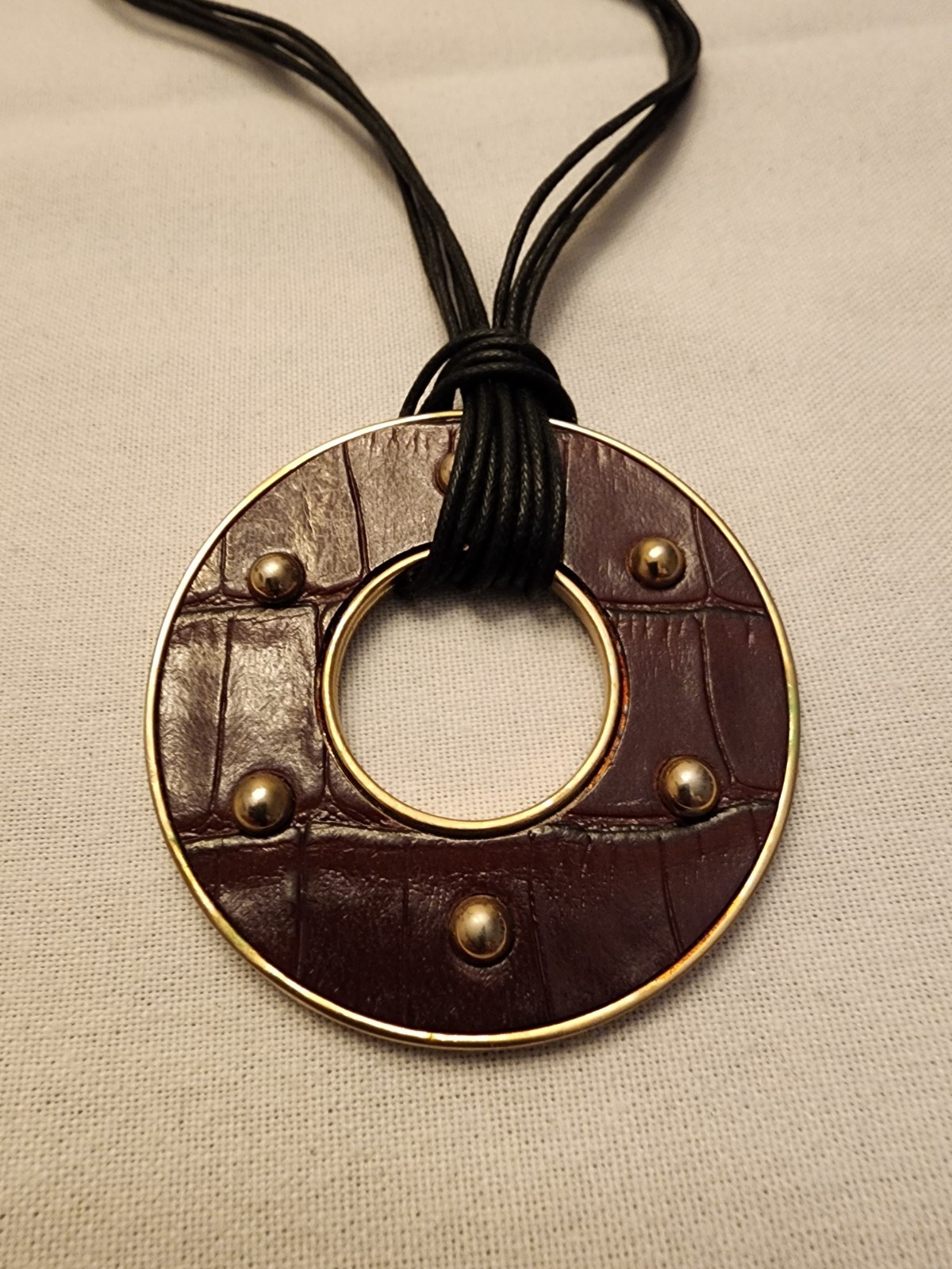 Park Lane Brown Faux Leather Medallion Circle Pendant Boho Necklace And Earings