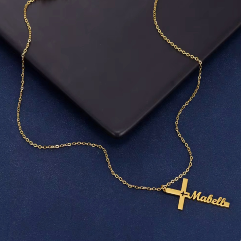 Personalized Cross Name Necklace Pendant Men Women Gifts for Family 3 Styles
