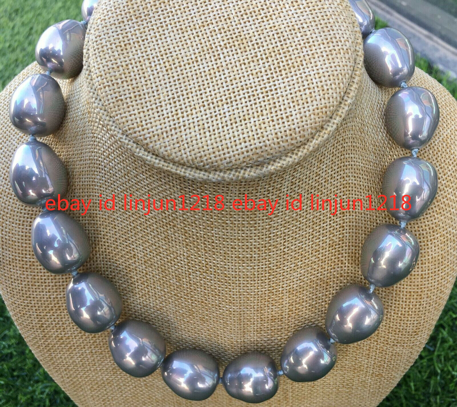 HUGE LARGE FASHION 20MM SOUTH SEA GRAY BAROQUE SHELL PEARL NECKLACE 18-36