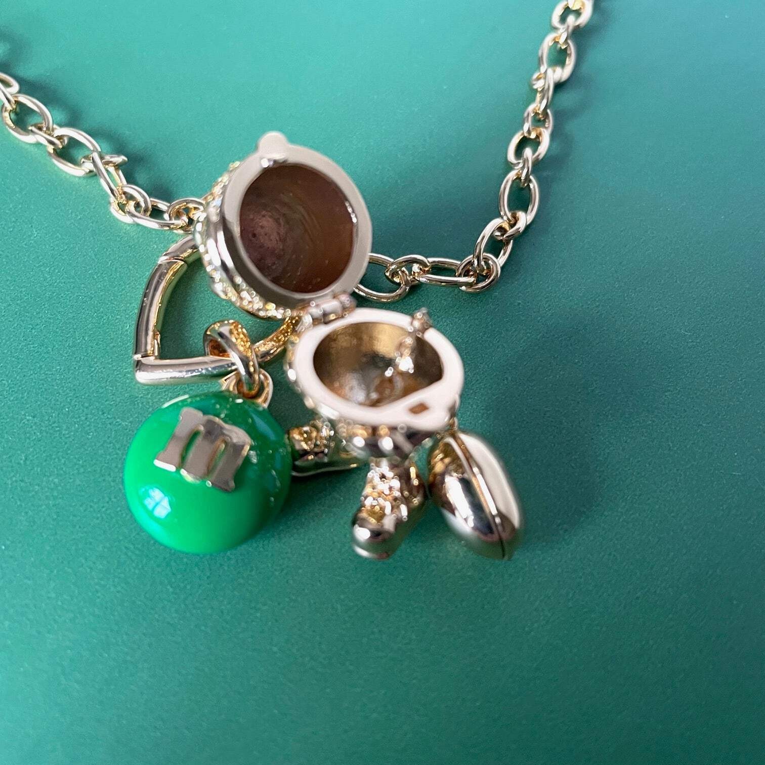 Kate Spade M&M Pendant Necklace Green Gold Statement Novelty Gift Box