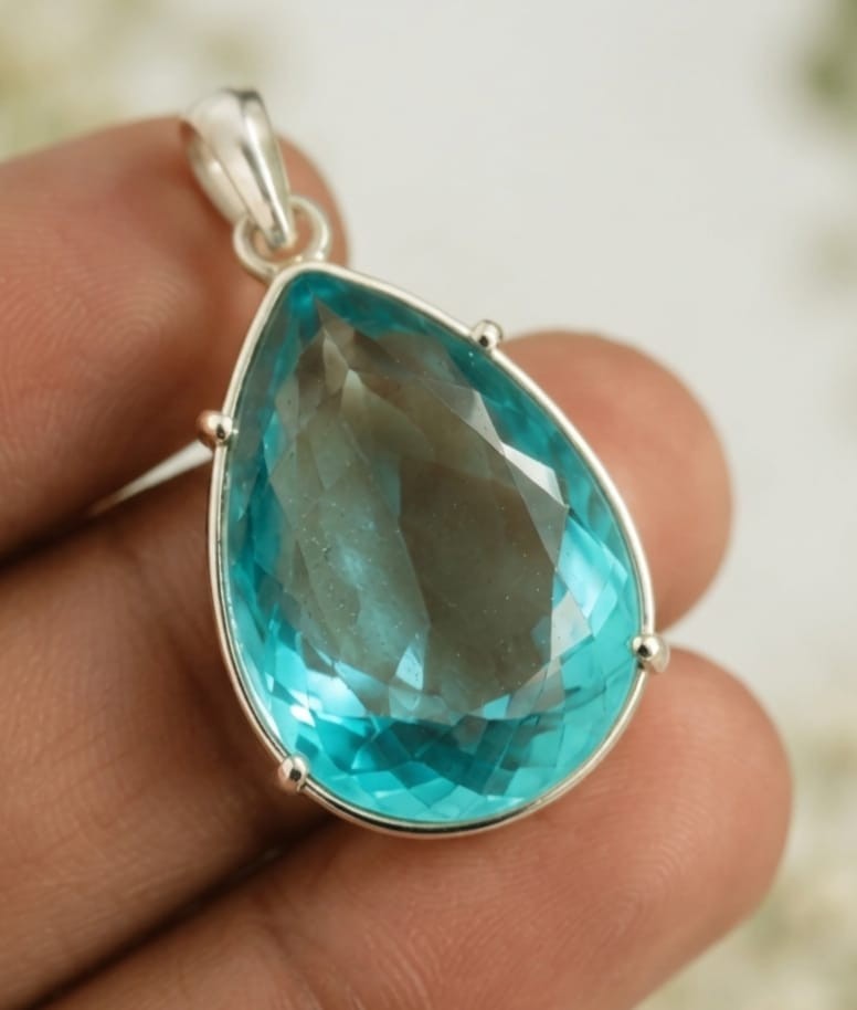 Certified 60 Ct Aquamarine Pendant Sterling Silver Pear Cut A+ Gemstone Jewelry
