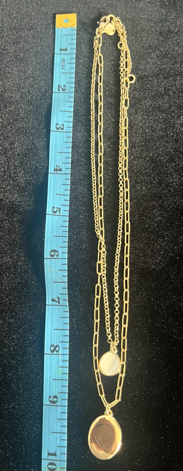 J.Crew Double Strand Layered Necklace Gold Tone Mother of Pearl Disc Coin Signed