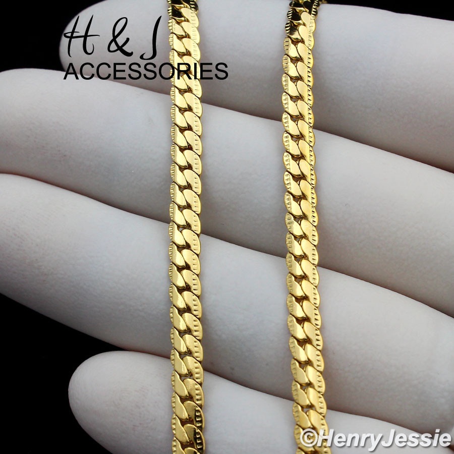 18-40″MEN Stainless Steel 4mm Gold Plated Cut Design Miami Cuban Necklace*GN161