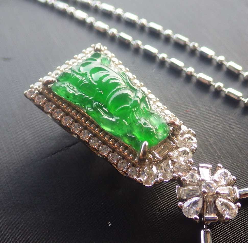 Video Certified Silver 925 Green A Jade jadeite Pendant Guan Gong God 124818 TS