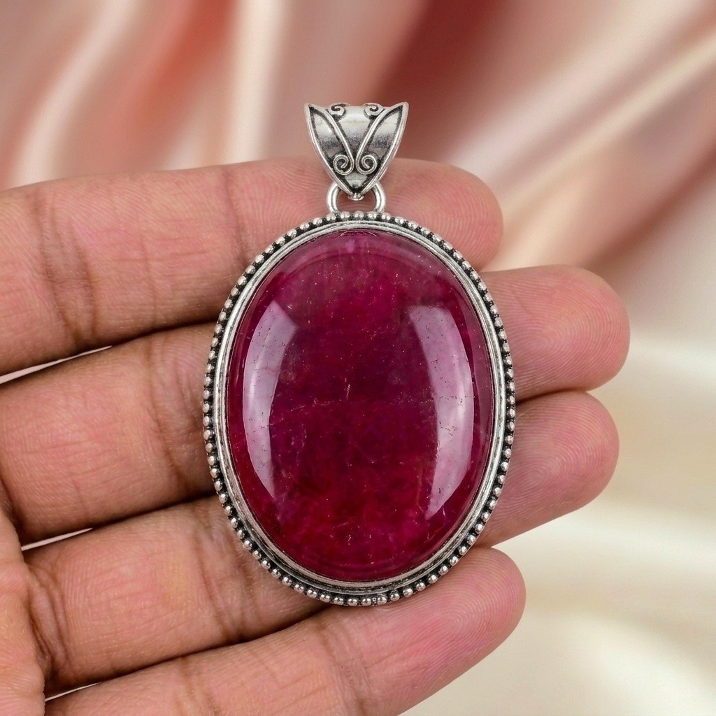 Dyed Red Ruby Pendant 925 Sterling Silver Handmade Pendant Anniversary Gift