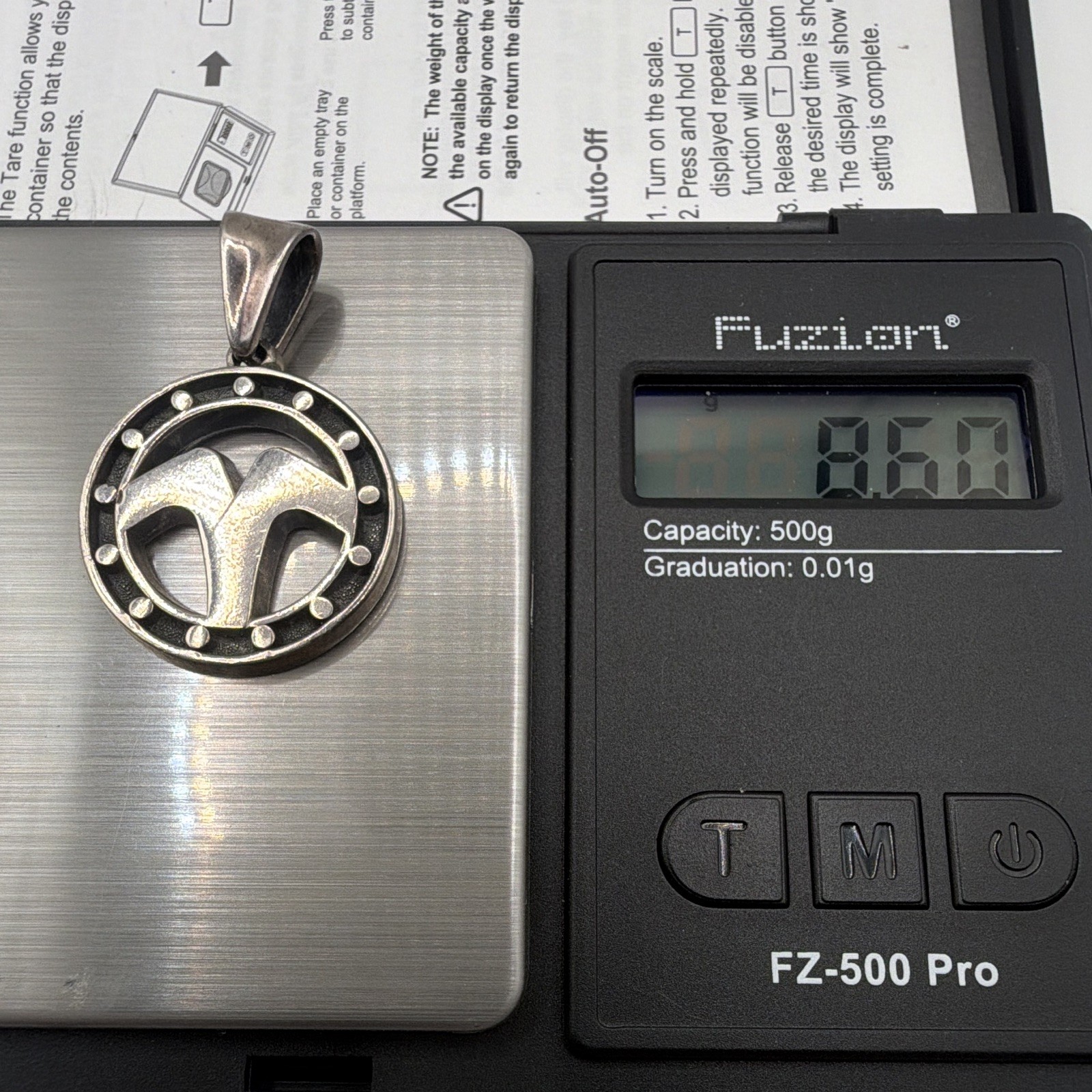 Silver Highlander Round Charm Pendant Necklace No Stone Biker Theme
