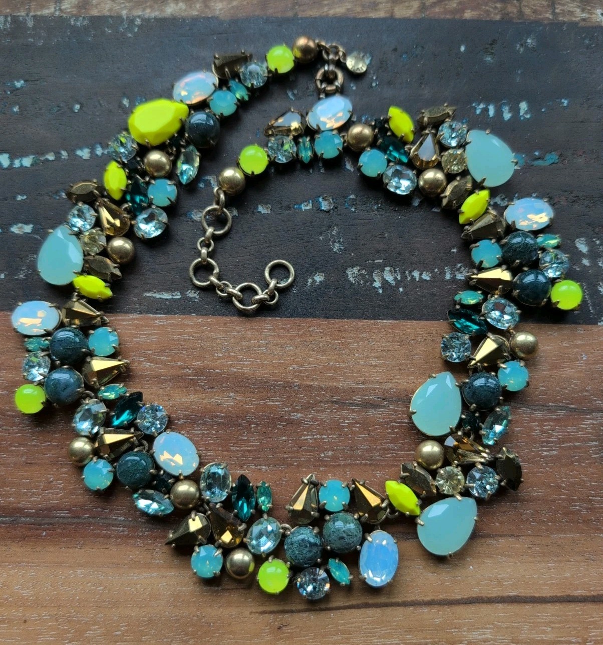 J CREW SPRING BLOOM TEAL LEMON OPAL STONE STATEMENT NECKLACE