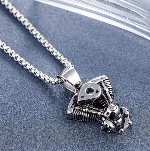 New Mens Motorcycle Engine Necklace Biker Pendant Heavy Stainless Steel Punk
