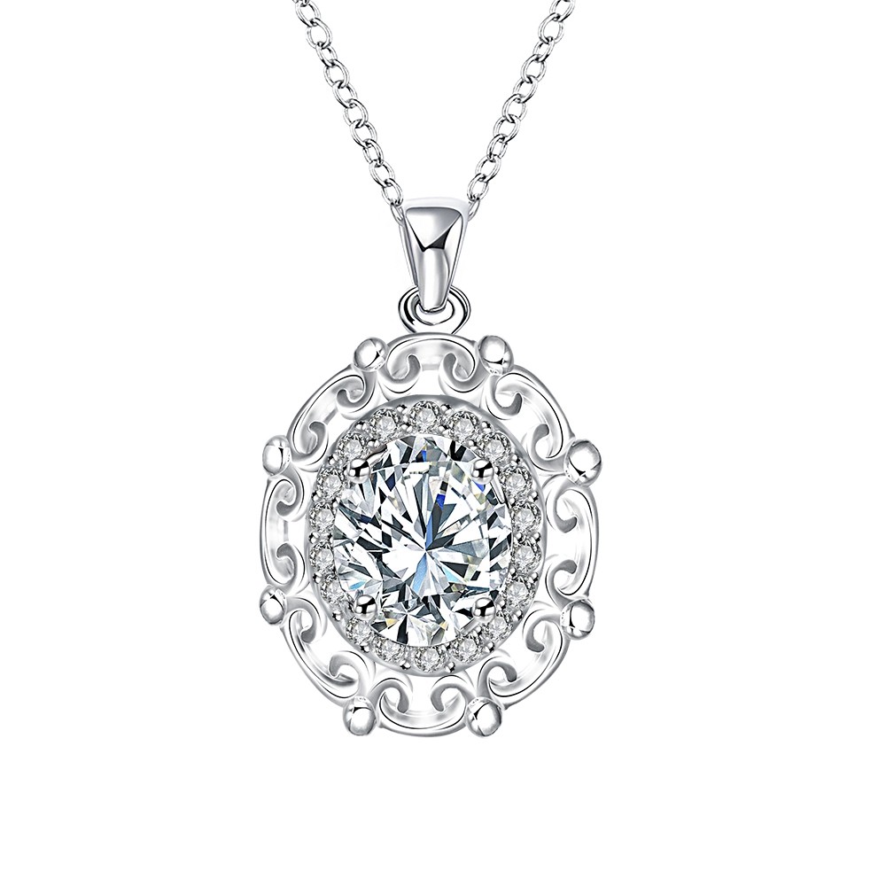 Antique 925 Sterling Silver Filled SF Oval CZ Pendant Necklace N-A655 Gift
