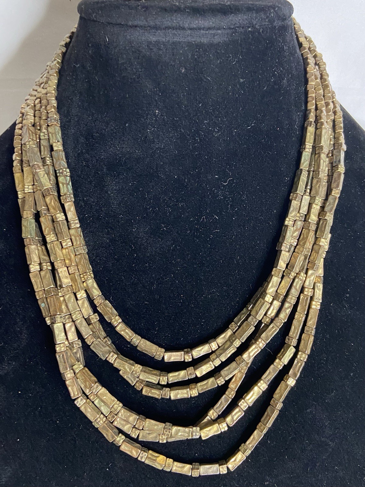 Chico’s Multi Strand Necklace Textured Gold Tone Bar Beads