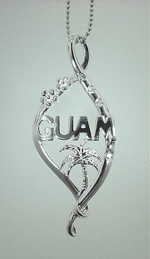 17MM 925 SILVER GUAM CHAMORRO MICRONESIAN PALM TREE PLUMERIA CZ SLIDER PENDANT