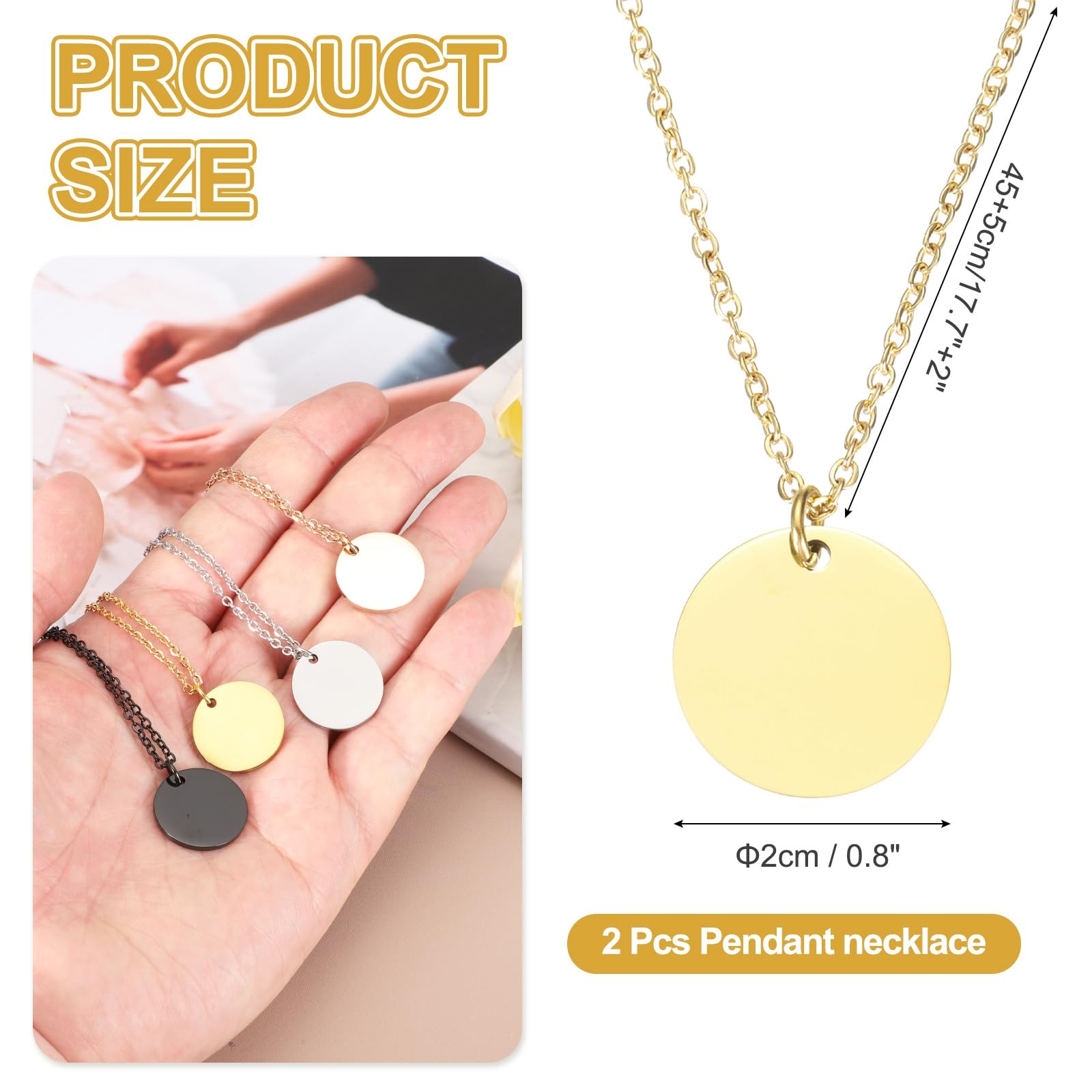 Stainless Steel Round Pendant Necklace for Men and Women, Stamping Blank Engr…