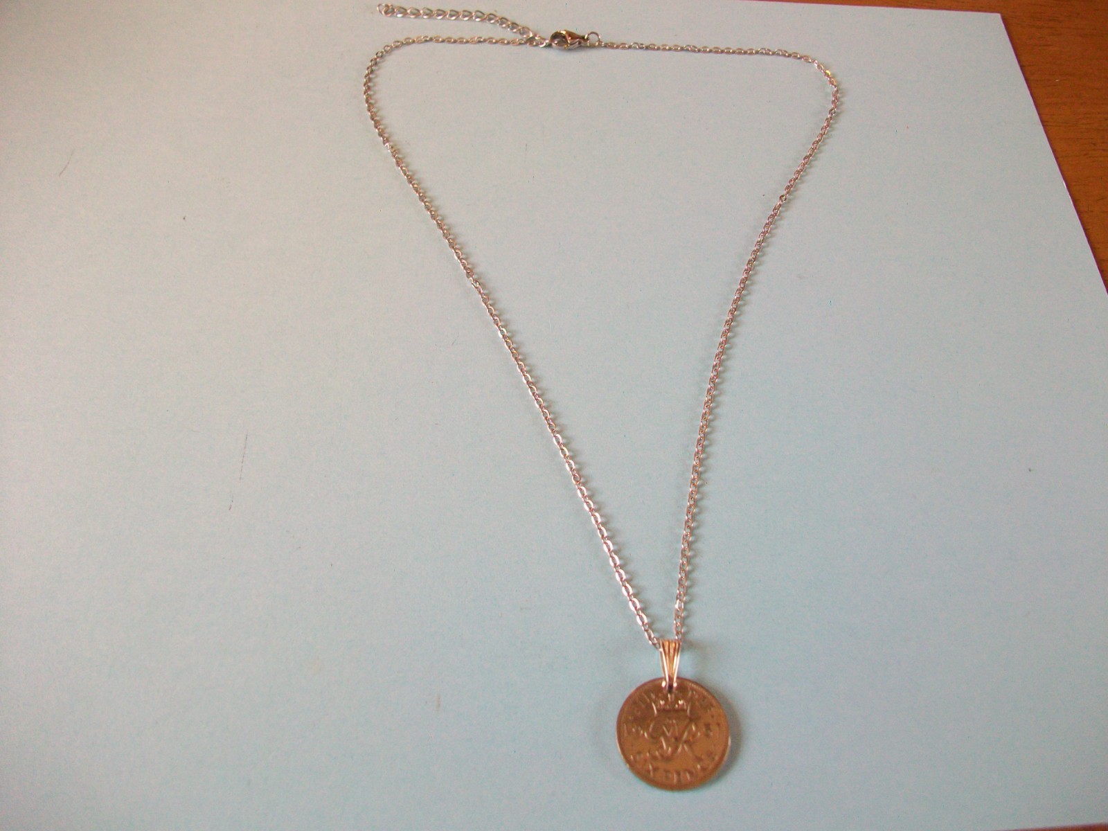 SIXPENCE COIN – SILVER FINE LINK CABLE CHAIN PENDANT NECKLACE – 1948 to 1951