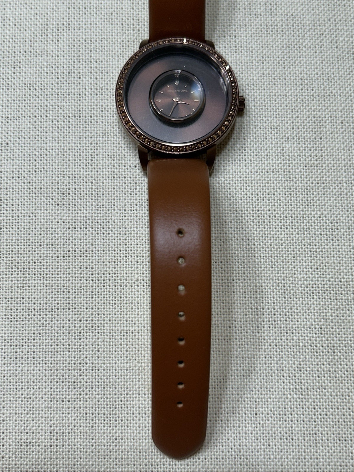 Origami Owl LK5010 Signature Chocolate Watch Metallic Crystals/Leather Band”New”
