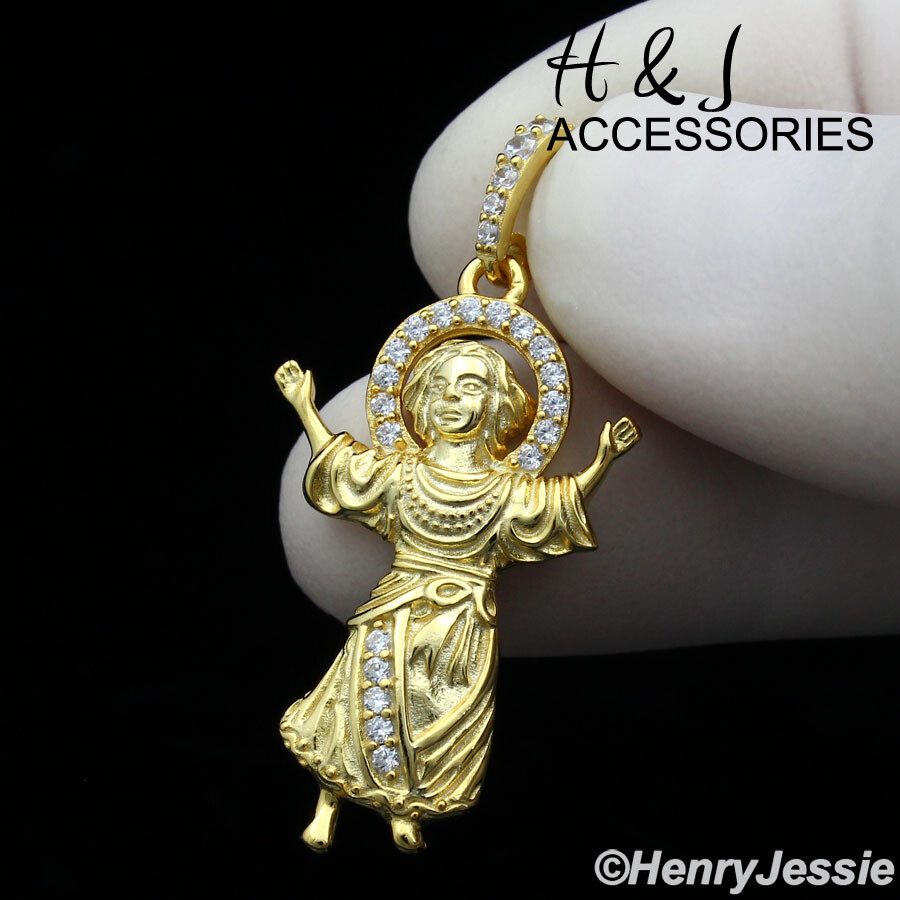 925 STERLING SILVER 16-24″X2MM GOLD PLATED CUBAN CHAIN CZ BABY JESUS PENDANT*244