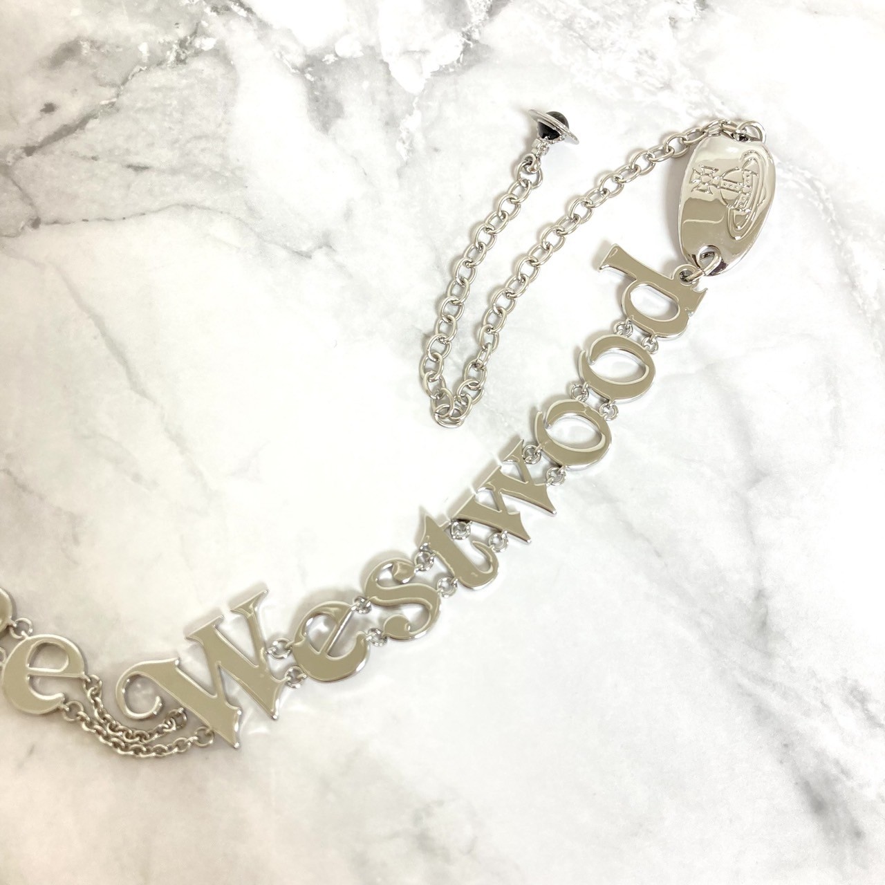 Vivienne Westwood Necklace Choker RAIMUNDA Logo 38cm Silver w/Pouch NO BOX
